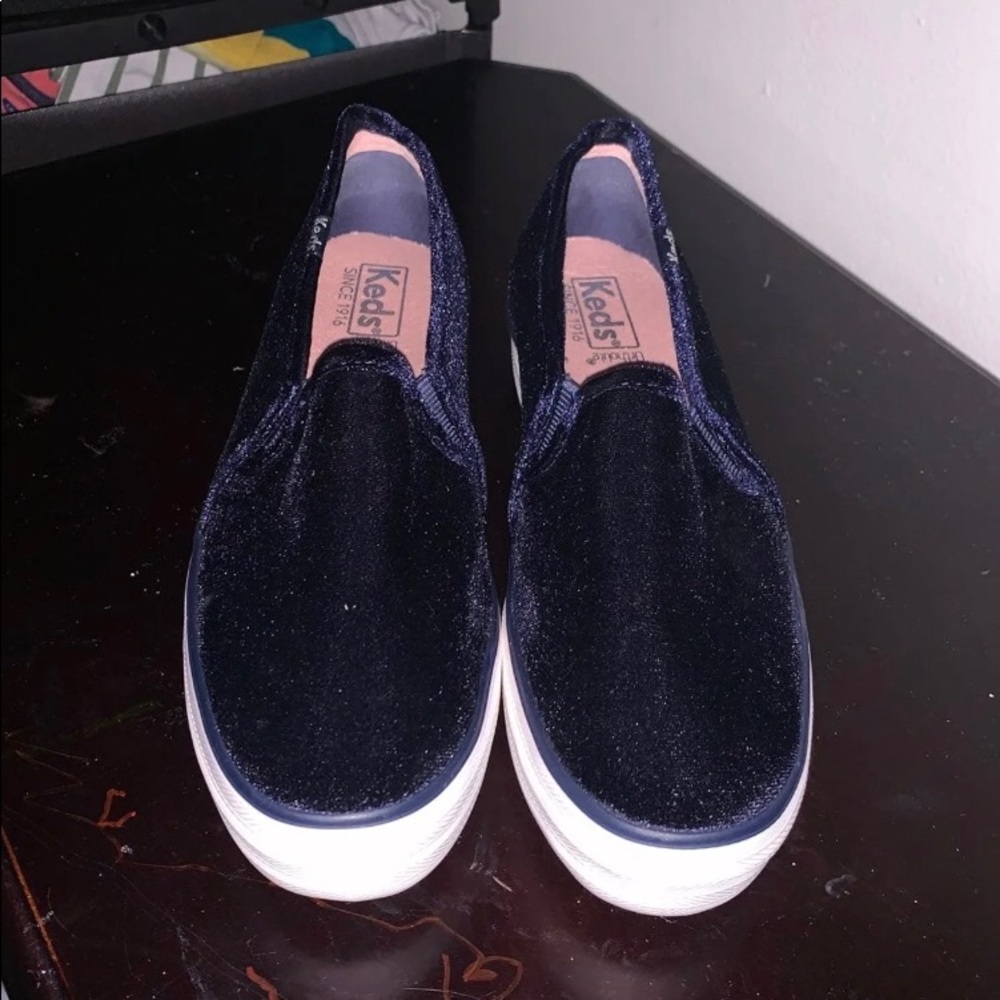 Blue suede platform keds